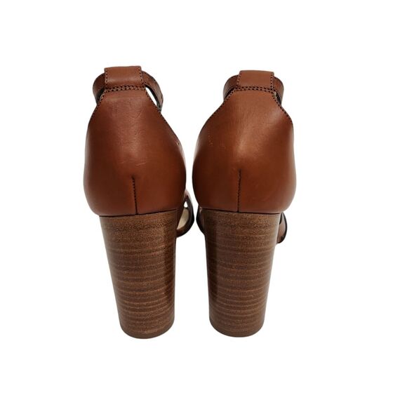 M. GEMI Shoes Womens 40.5 9.5 Brown Tan Heel Sandals Block Heel Ankle Strap Twee - Picture 5 of 8